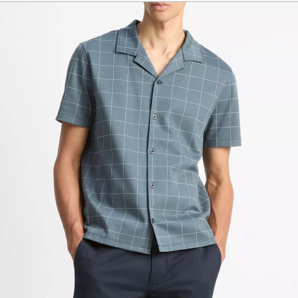 VINCE Men's Checkerboard Soft Gray Button Down Shirt Sz L NEW $228!!